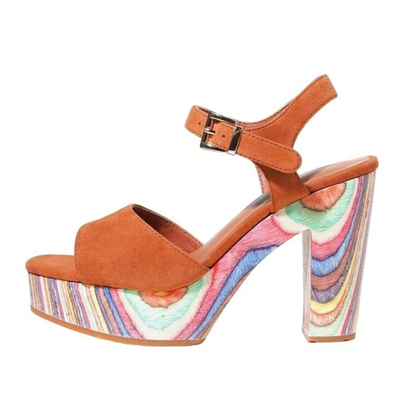 NIB CHARLOTTE STONE 13 Bianca Plywood Platform Heel Sandals Brown Rainbow - Picture 3 of 4